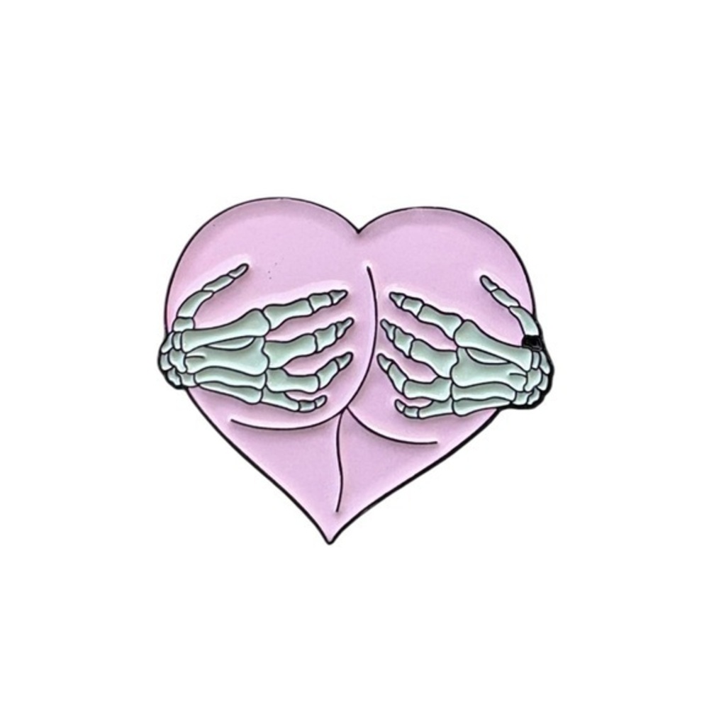 5/$25 Pink Heart with Skeleton Hands Pin